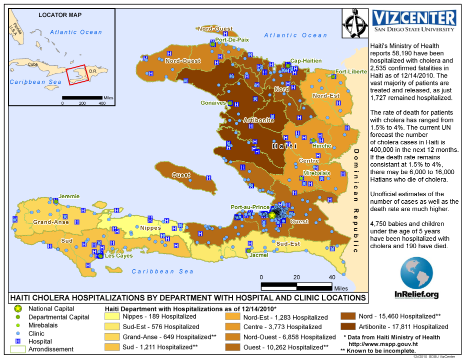 haiti cholera hospitalizations map
