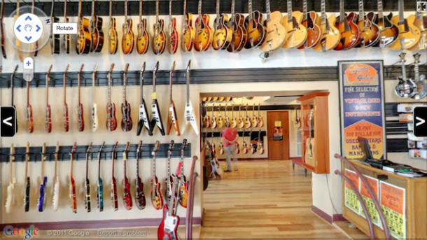 Inside a guitar store